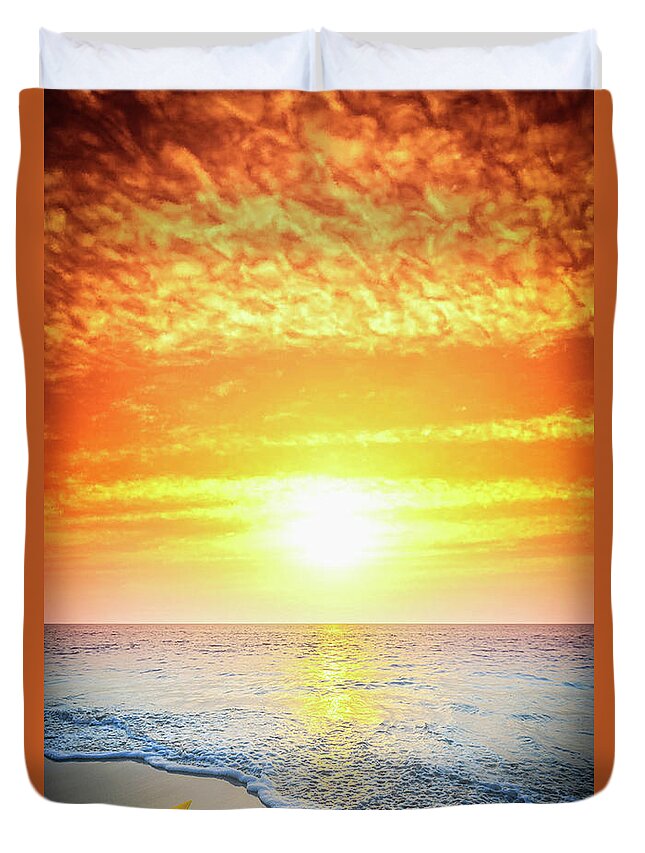 Beautiful Duvet Cover featuring the photograph Boats at sunset by Paulo Goncalves