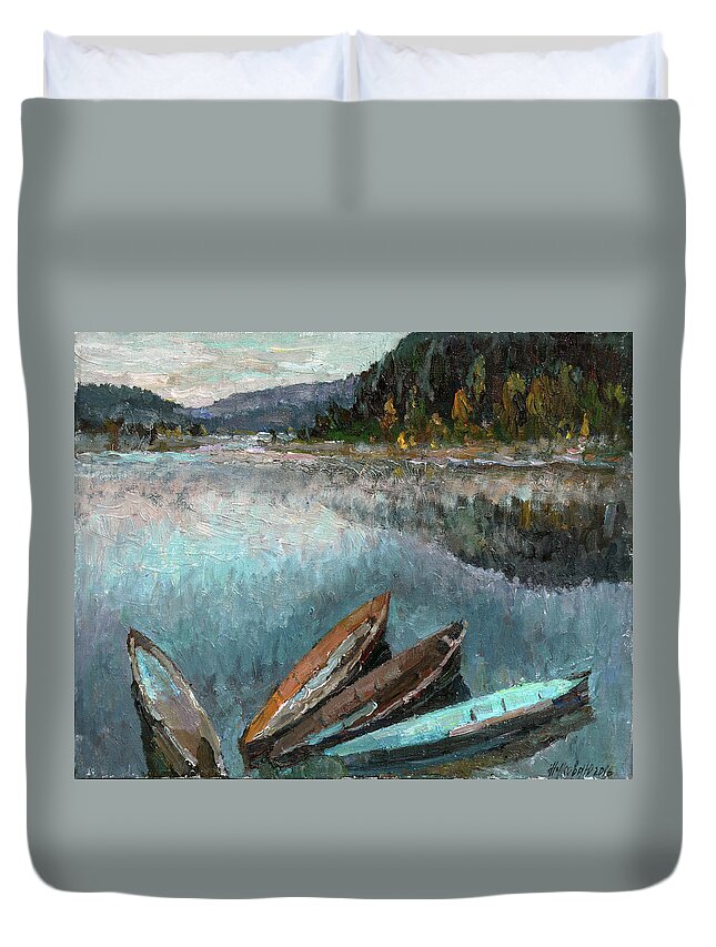 Plein Air Duvet Cover featuring the painting Boats in the Kin by Juliya Zhukova