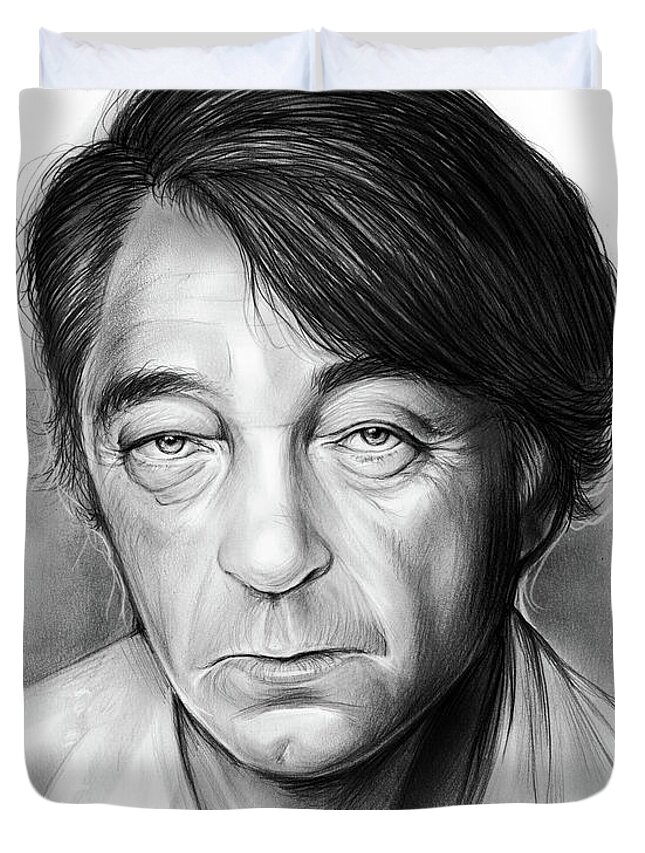 Mitchum Duvet Cover featuring the drawing Bob Mitchum by Greg Joens