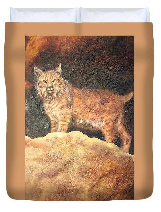 Bobcat Duvet Cover featuring the painting Bobcat by Charme Curtin