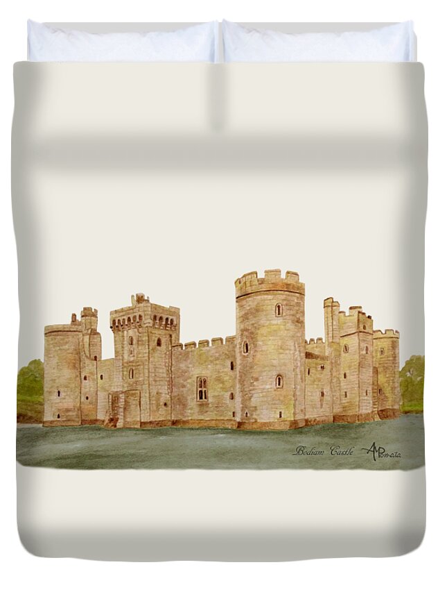 Bodiam Castle Duvet Cover featuring the painting Bodiam Castle by Angeles M Pomata