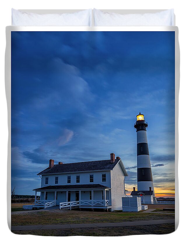 Bodie Island Lighthouse Duvet Cover featuring the photograph Bodie Blues by Anthony Heflin