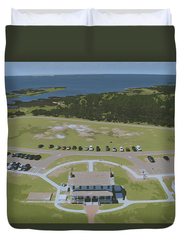 Bodie Island Duvet Cover featuring the digital art Bodie Island Keepers Quarters by Darrell Foster
