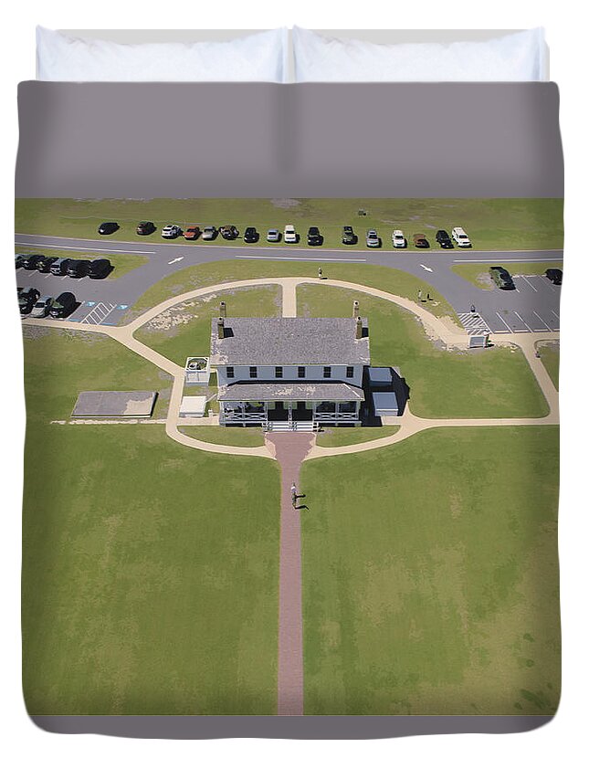 Bodie Island Duvet Cover featuring the digital art Bodie Island Keepers Quarters inland view by Darrell Foster