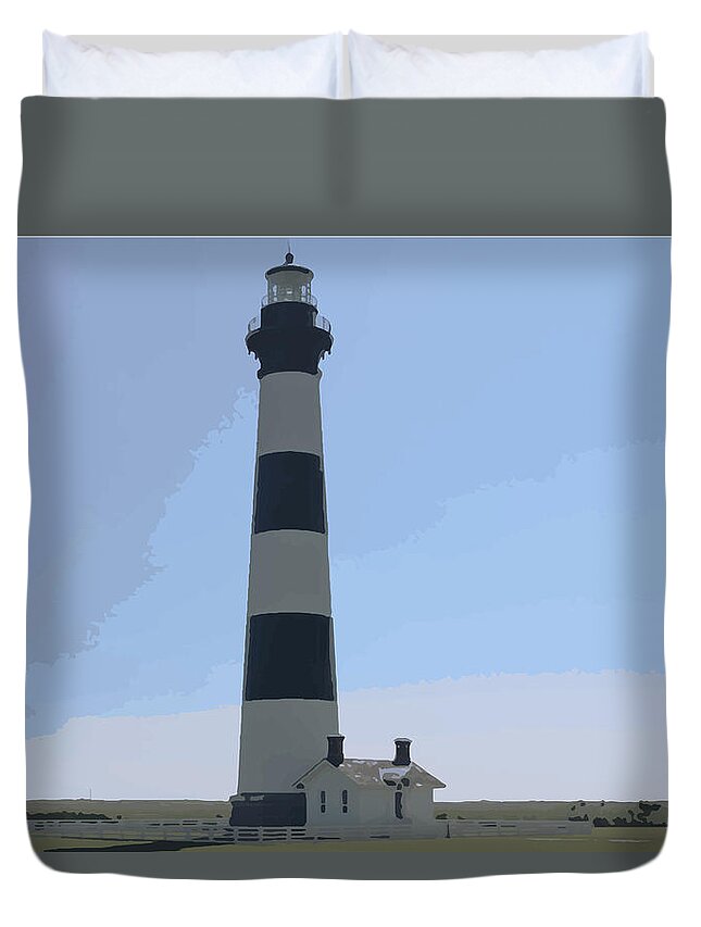 Bodie Duvet Cover featuring the digital art Bodie Island Lighthouse by Darrell Foster