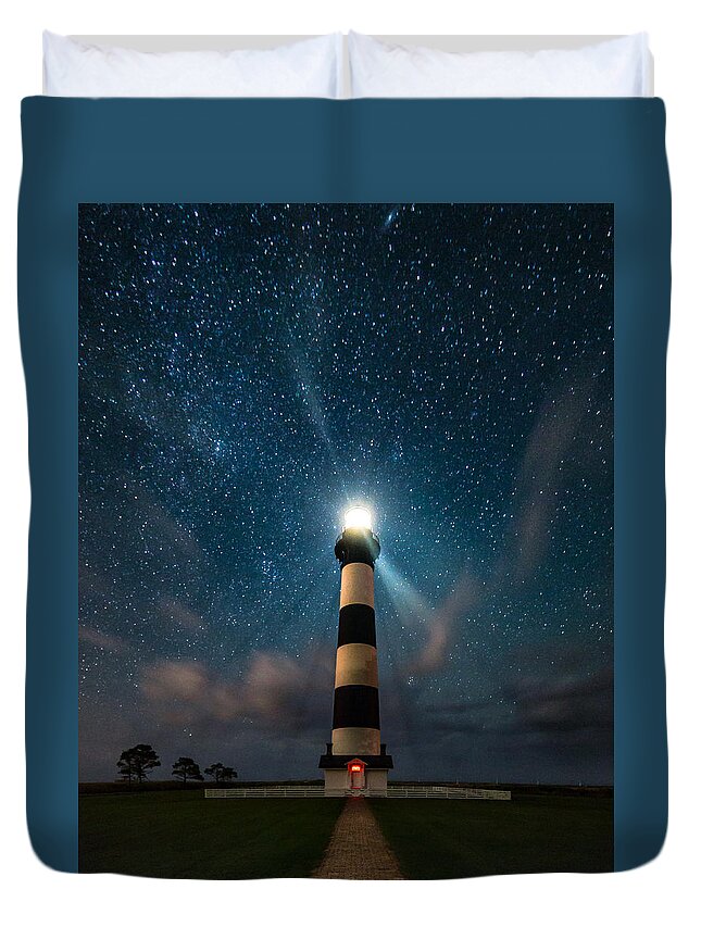 Bodie Duvet Cover featuring the photograph Bodie Lighthouse Under the Stars by Nick Noble