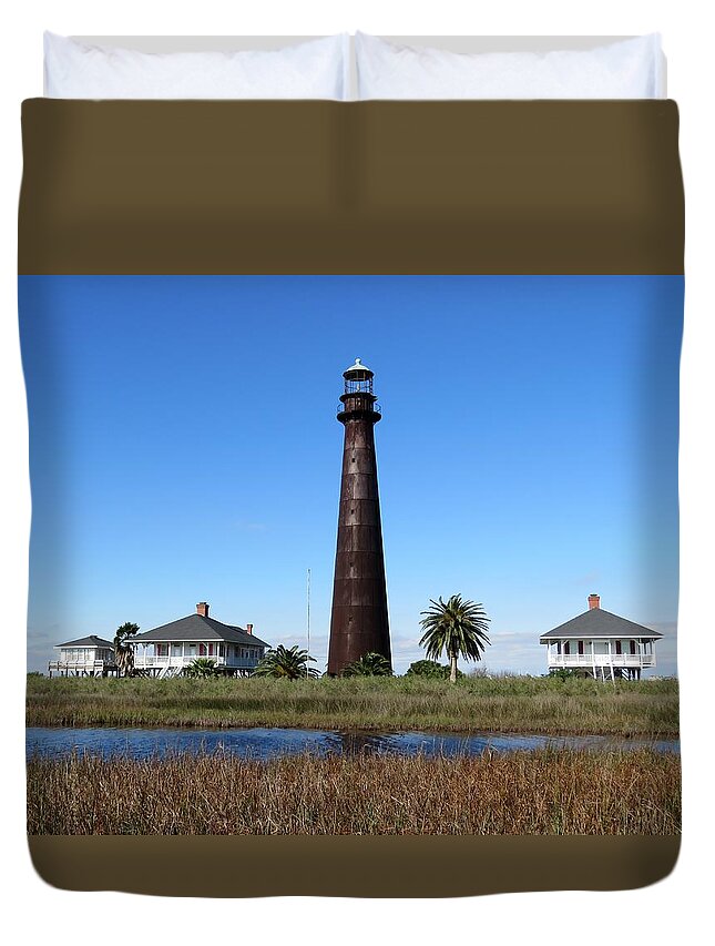 Texas Duvet Cover featuring the photograph Bolivar Point Lighthouse by Keith Stokes