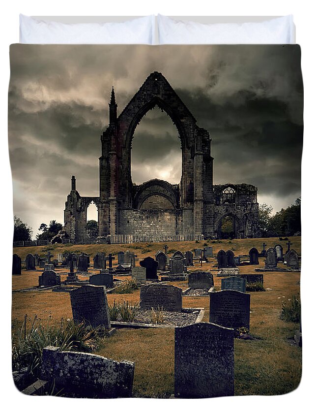 Building Duvet Cover featuring the photograph Bolton Abbey in the stormy weather by Jaroslaw Blaminsky
