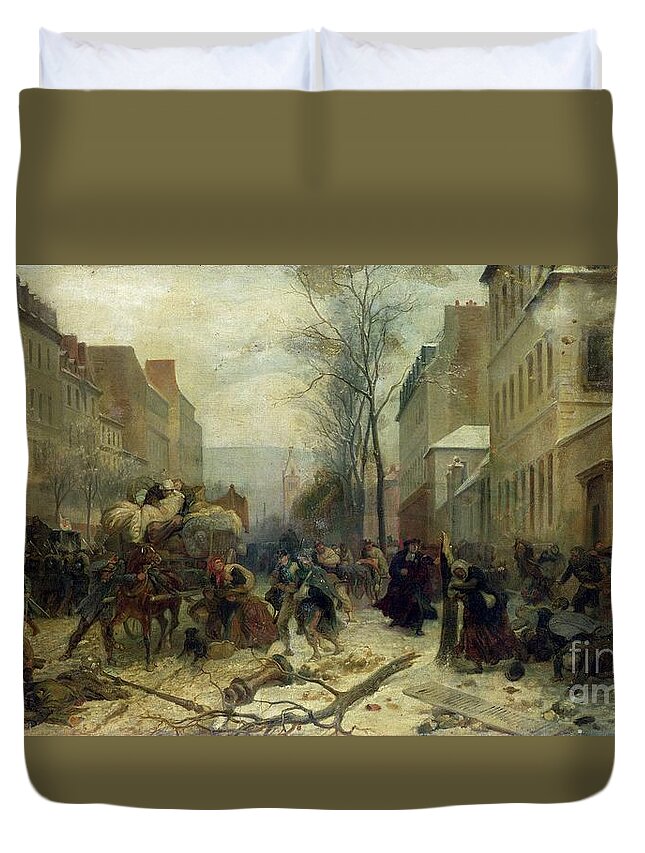 Bombardment Duvet Cover featuring the painting Bombardment of Paris in 1871 by Felix Philippoteaux