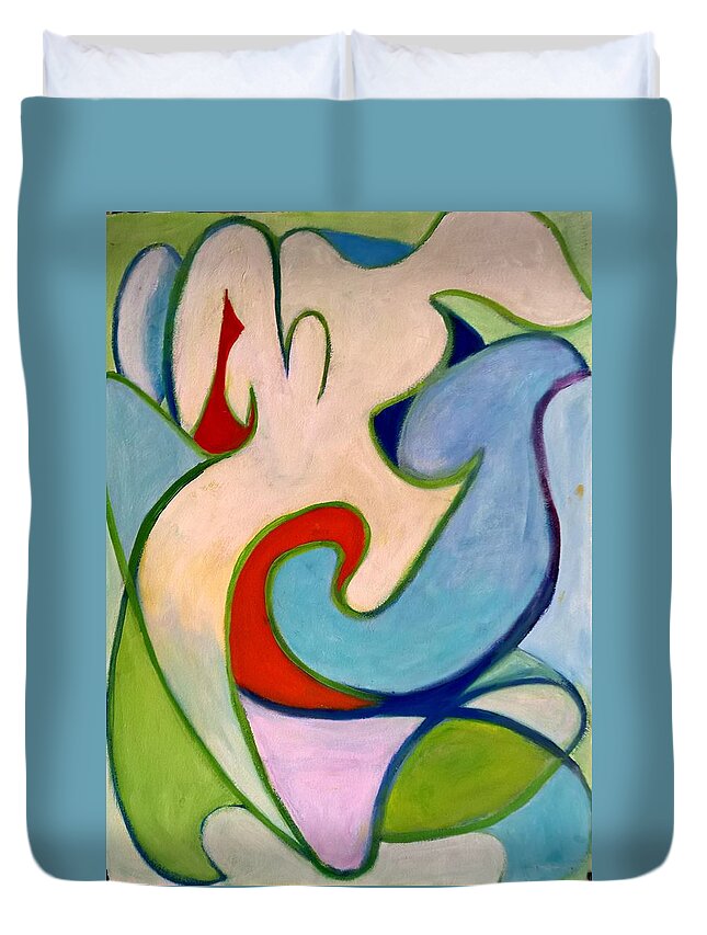 Painting Duvet Cover featuring the painting Bonds by Nicolas Bouteneff