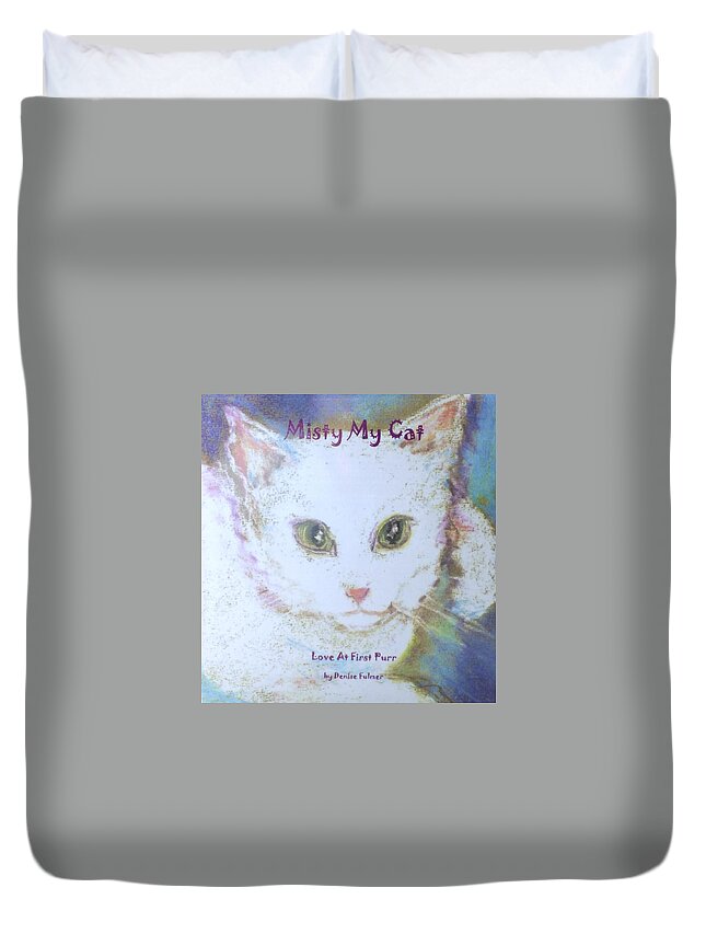 Pastel Drawing Duvet Cover featuring the mixed media Book Misty My Cat by Denise F Fulmer