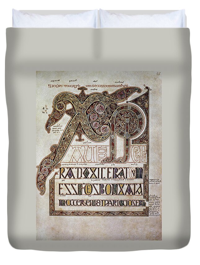 7th Century Duvet Cover featuring the photograph Book Of Lindisfarne Initial by Granger