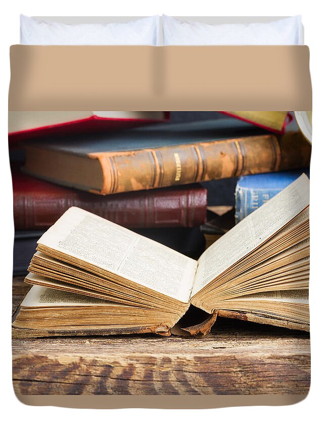 Books Duvet Cover featuring the photograph Bookshelf by Anastasy Yarmolovich