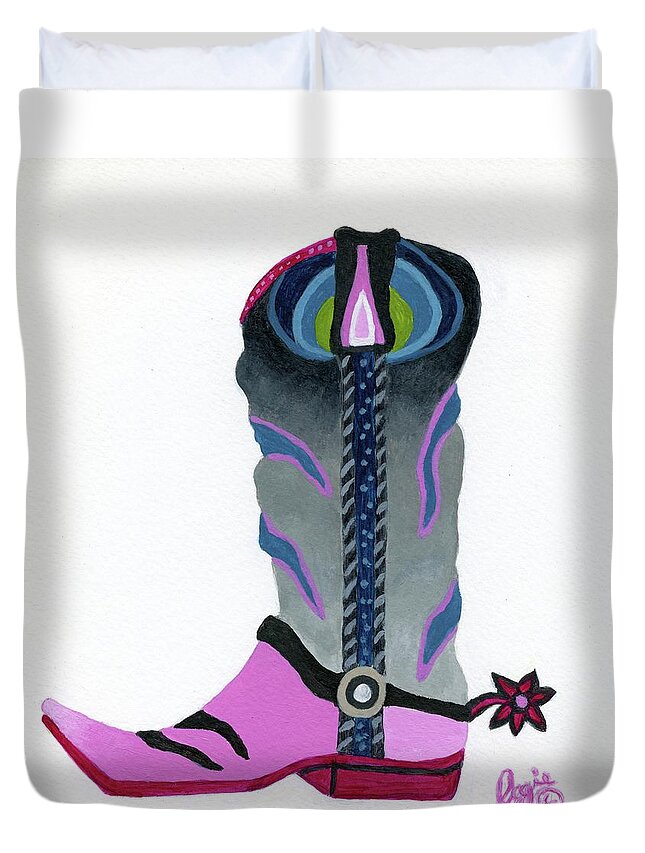 Cowboy Duvet Cover featuring the painting Boot Scootin by Stephanie Agliano