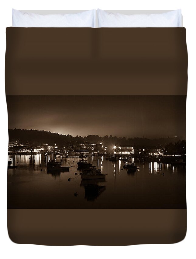 Maine Duvet Cover featuring the photograph Boothbay Harbor at night by Kyle Lee