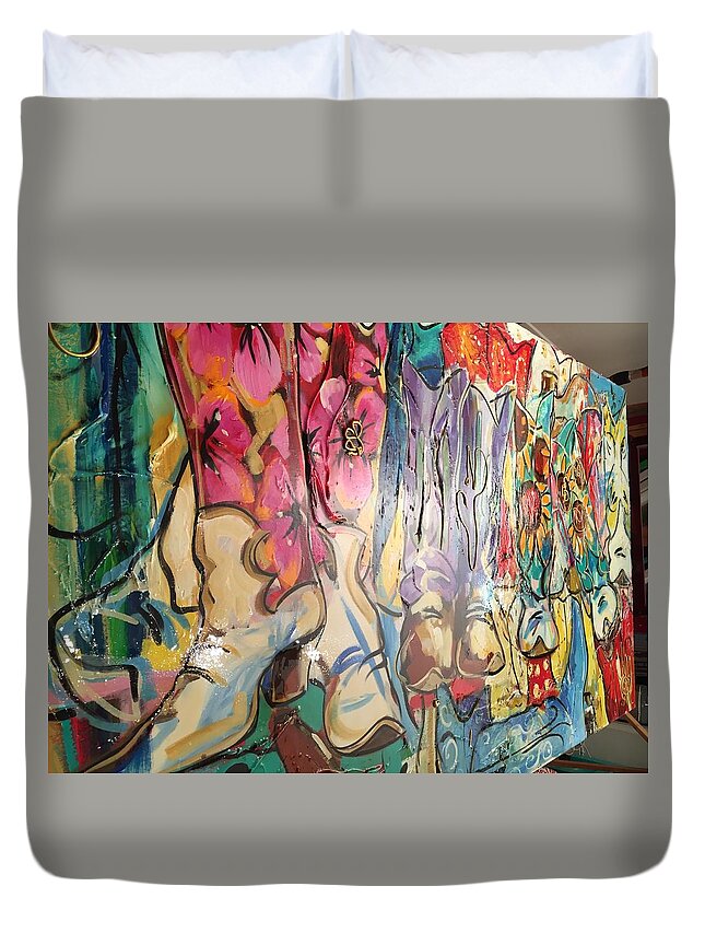 Western Duvet Cover featuring the painting Boots On The Ground by Heather Roddy