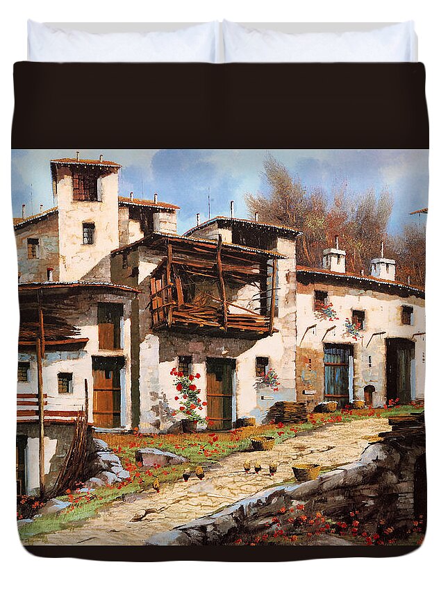 Mountain Village Duvet Cover featuring the painting Borgo Di Montagna by Guido Borelli