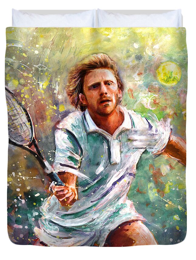 Sport Duvet Cover featuring the painting Boris Becker by Miki De Goodaboom