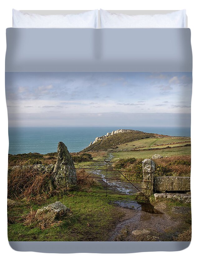 Bosigran Duvet Cover featuring the photograph Bosigran in North Cornwall by Pete Hemington