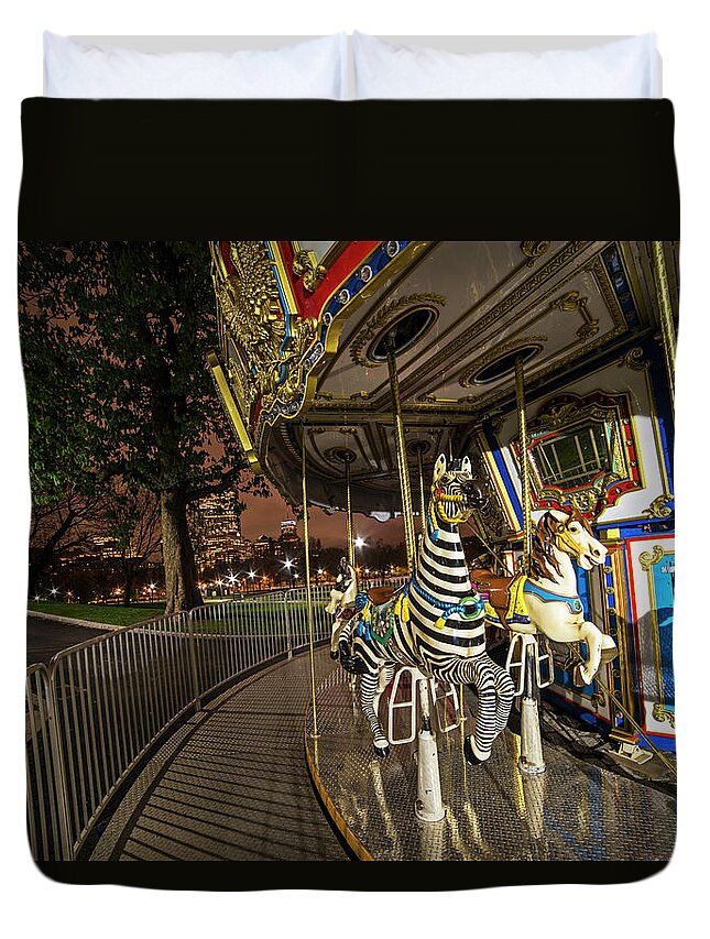 Boston Duvet Cover featuring the photograph Boston Common Carousel Boston MA by Toby McGuire