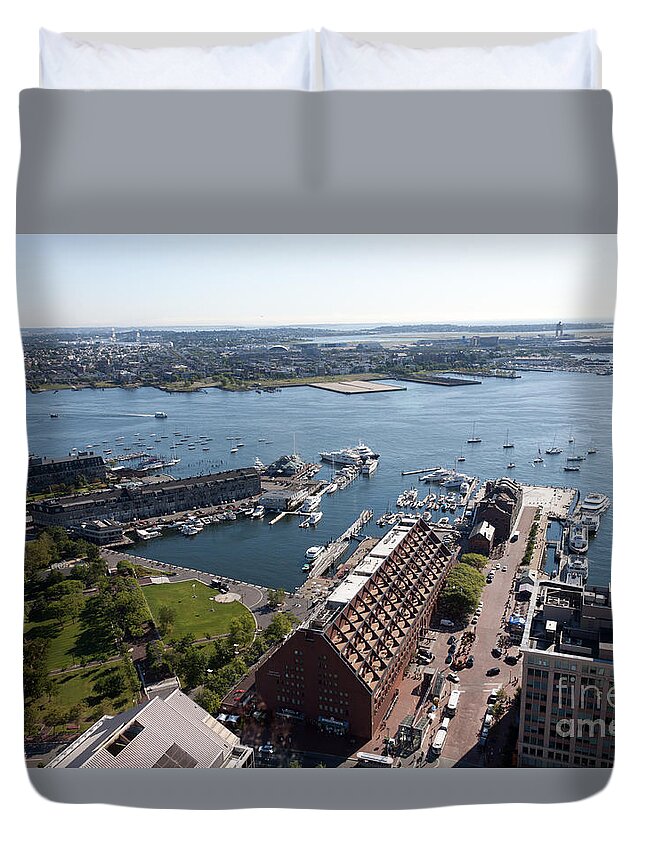 Architecture Duvet Cover featuring the photograph Boston Harbor Wharves by Thomas Marchessault