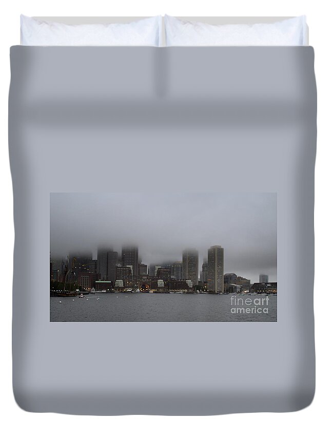 Boston Duvet Cover featuring the photograph Boston in the Fog by Lennie Malvone