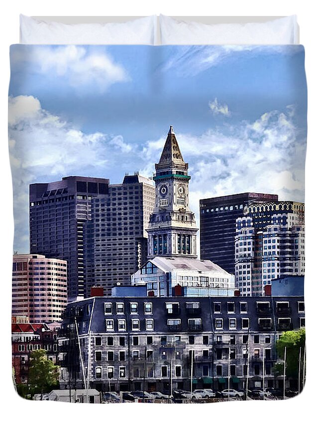 Boston Duvet Cover featuring the photograph Boston MA - Skyline With Custom House Tower by Susan Savad
