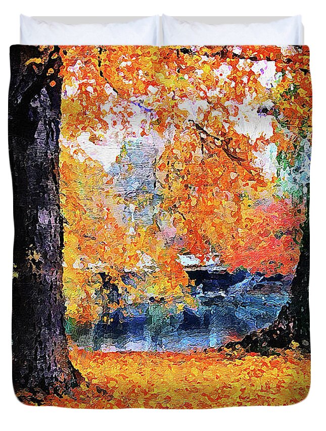 Massachusetts Boston Duvet Cover featuring the painting Boston, Massachusetts - Autumn Colors 02 by AM FineArtPrints