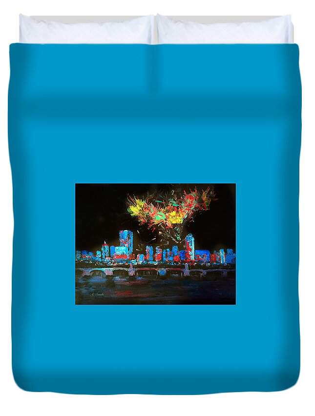 Charles River Duvet Cover featuring the painting Boston on the Charles by Anne Sands