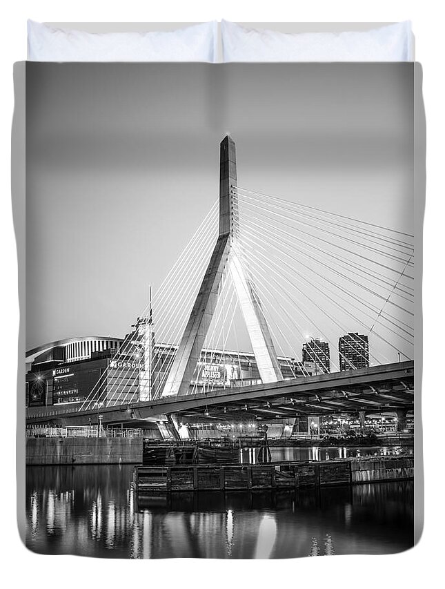 America Duvet Cover featuring the photograph Boston Zakim Bridge Black and White Photo by Paul Velgos
