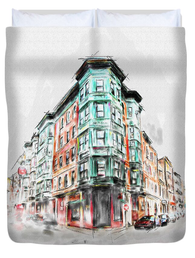 Bostons North End Duvet Cover featuring the painting Bostons North End 222 1 by Mawra Tahreem