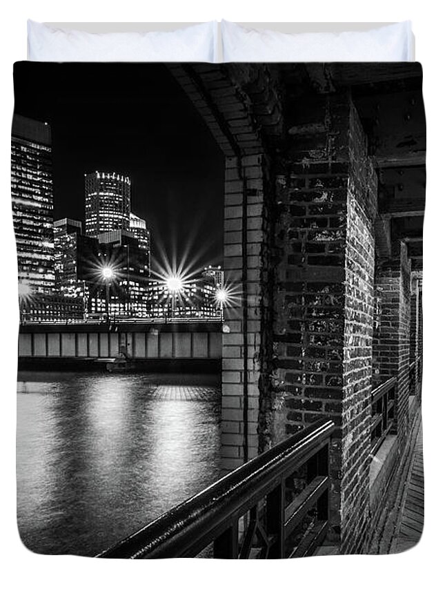 Boston Duvet Cover featuring the photograph Boston's Skyline from the Fort Point Channel Harborwalk by Kristen Wilkinson