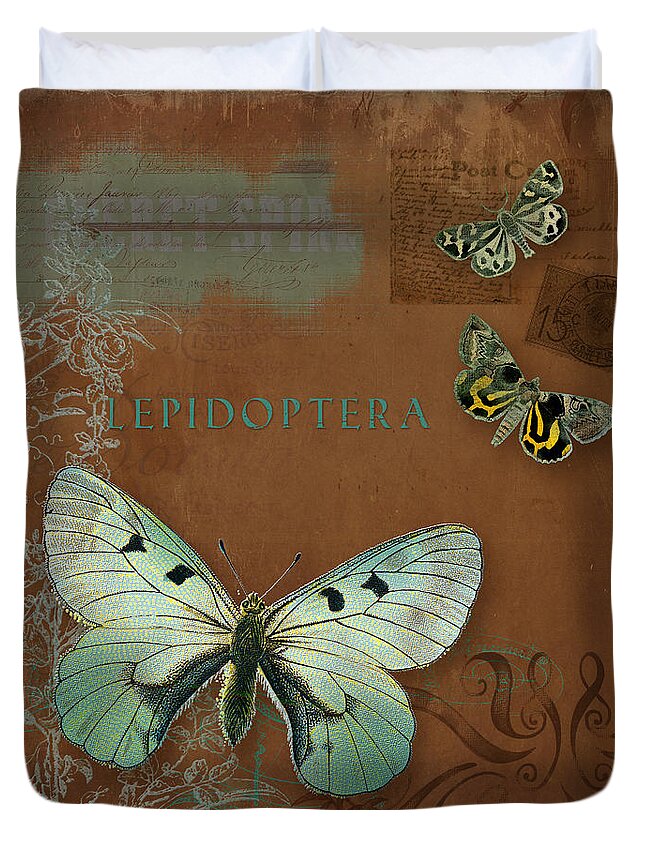 Wildflower Etchings Duvet Cover featuring the painting Botanica Vintage Butterflies n Moths Collage 4 by Audrey Jeanne Roberts