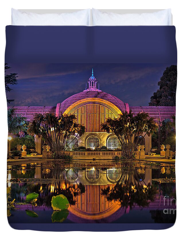 Balboa Park Duvet Cover featuring the photograph Botanical Building at night in Balboa Park by Sam Antonio