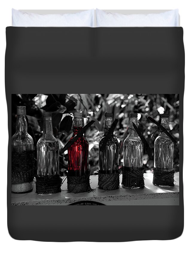 Eden Project Duvet Cover featuring the photograph Bottles in a Row No. 4 by Helen Jackson