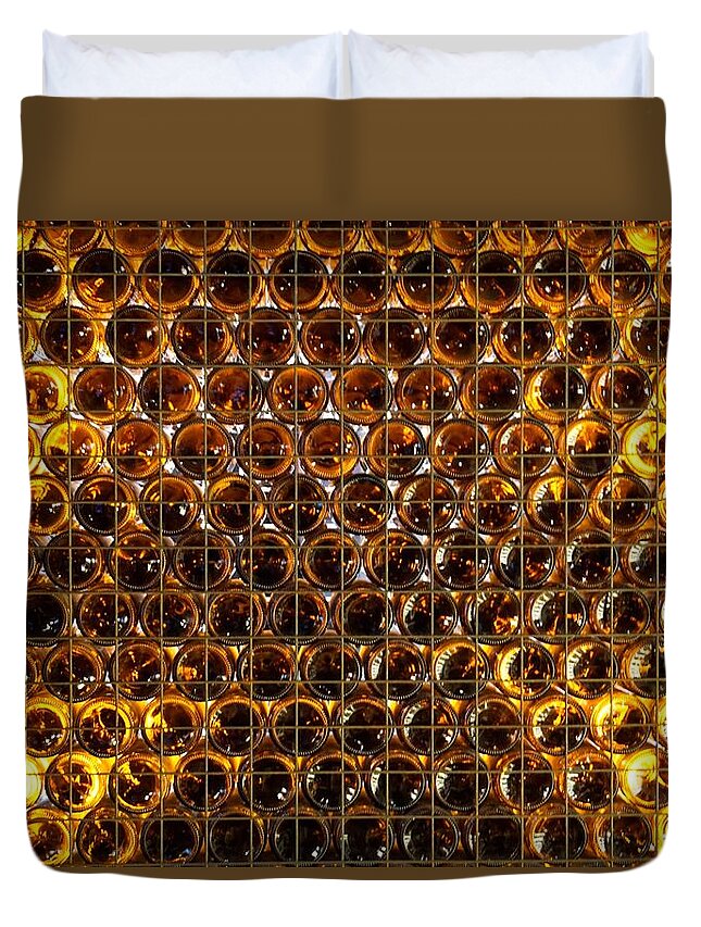 Amber Duvet Cover featuring the photograph Bottles of Beer on the Wall by Sandra Lee Scott