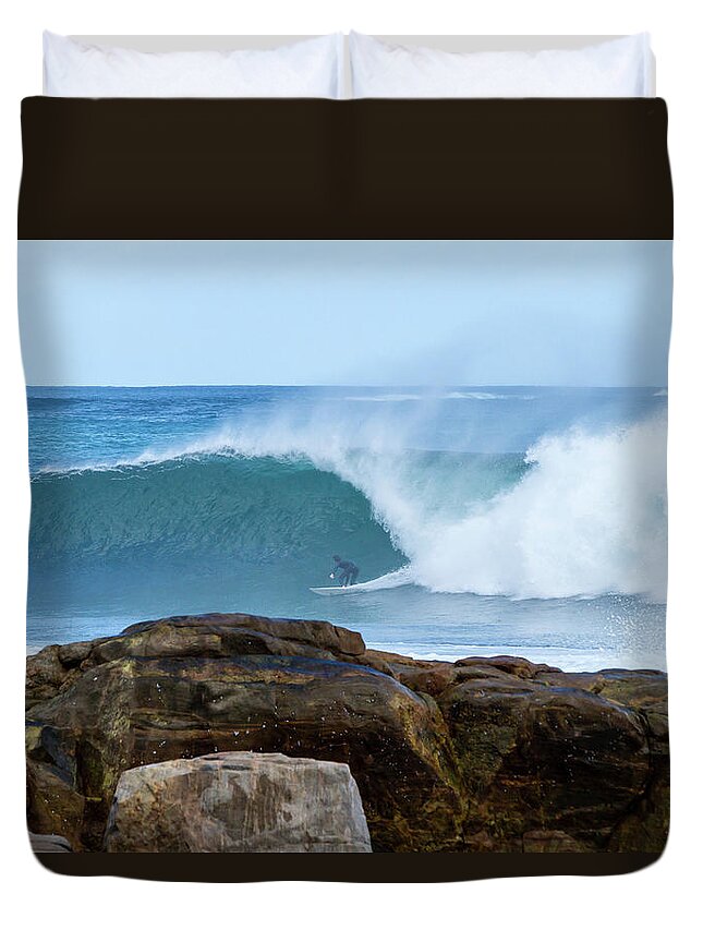 Surf Duvet Cover featuring the photograph Bottom Turn by Mik Rowlands