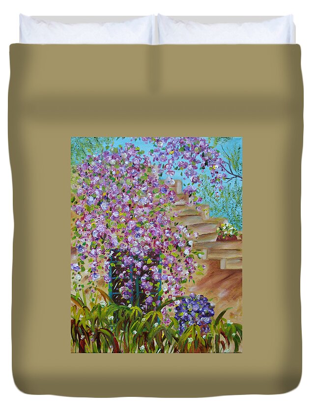 Bougainvillea Duvet Cover featuring the painting Bougainvillea by Judith Rhue