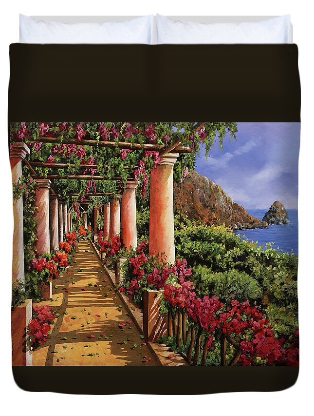 Buganville Duvet Cover featuring the painting Bouganville Sul Golfo by Guido Borelli