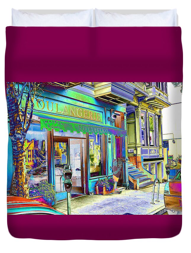 Neighborhood Views. Coffee Duvet Cover featuring the photograph Boulangerie by Tom Kelly