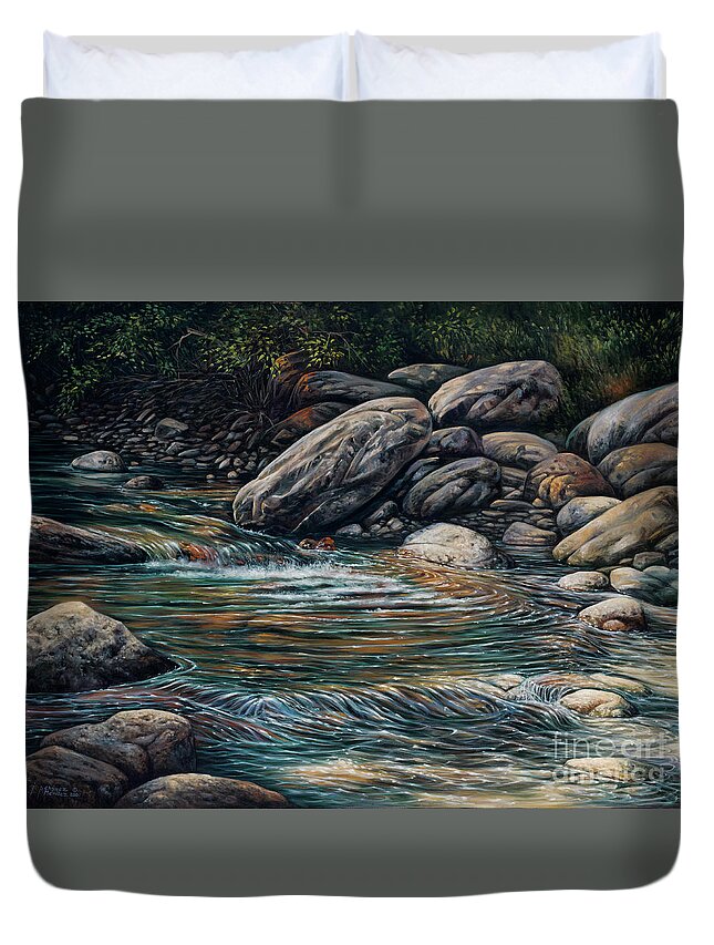 Landscape Duvet Cover featuring the painting Boulders at Jemez by Ricardo Chavez-Mendez
