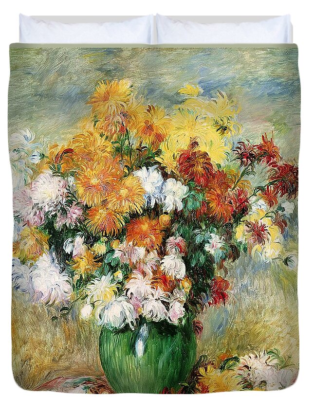 Bouquet Duvet Cover featuring the painting Bouquet of Chrysanthemums by Pierre Auguste Renoir