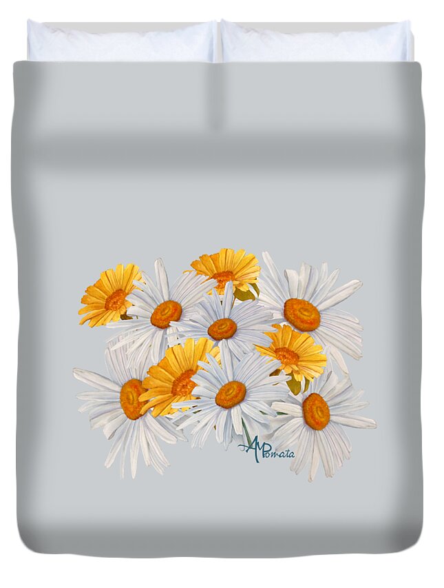 Daisies Duvet Cover featuring the mixed media Bouquet of Wild Flowers by Angeles M Pomata