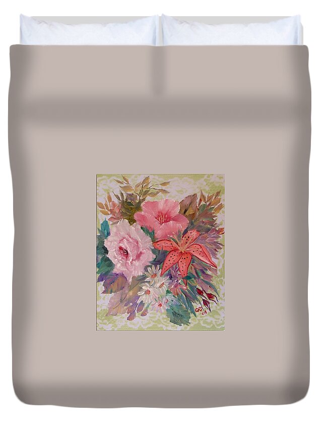 Rose Duvet Cover featuring the painting Bouquet by Quwatha Valentine