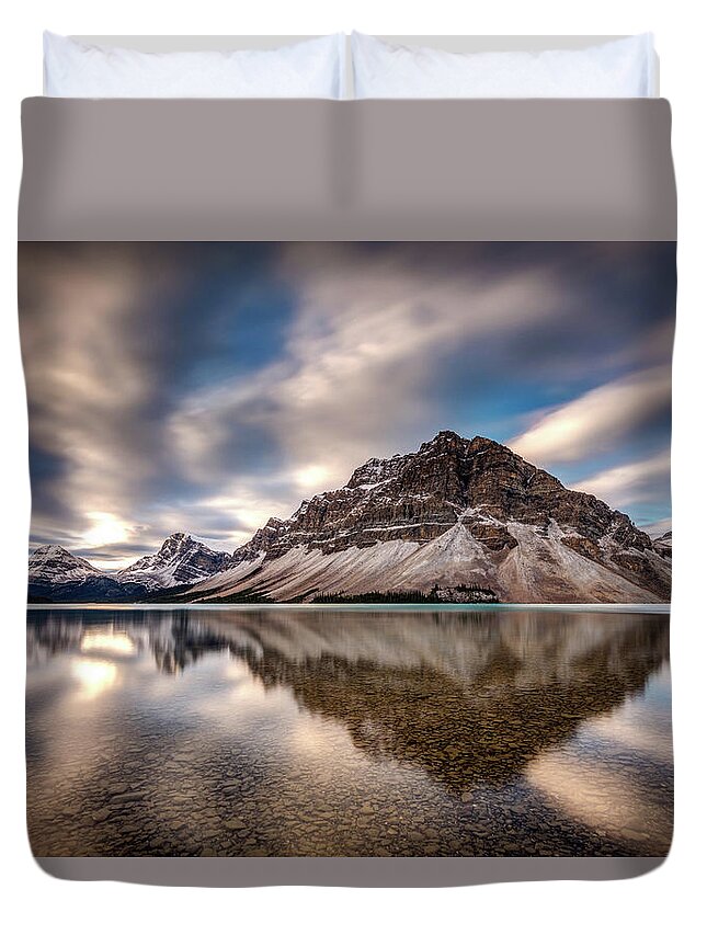 Bow Lake Duvet Cover featuring the photograph Bow Lake Dramatic reflection by Pierre Leclerc Photography