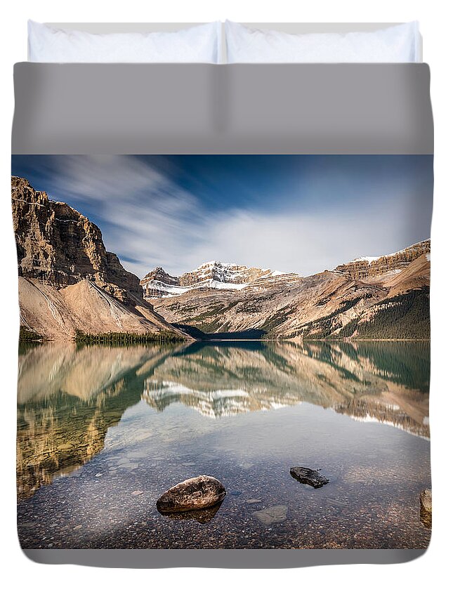 Bow Lake Duvet Cover featuring the photograph Bow Lake glorious reflection by Pierre Leclerc Photography
