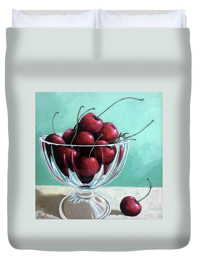 Cherries Duvet Cover featuring the painting Bowl of Cherries by Linda Apple