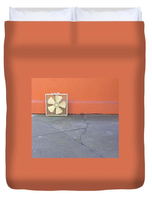 Orange Duvet Cover featuring the photograph Box fan on orange by Erik Burg