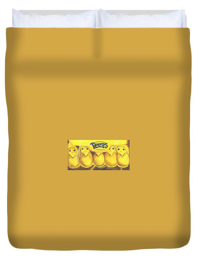 Easter Duvet Cover featuring the painting Box of Peeps by Donna Tucker