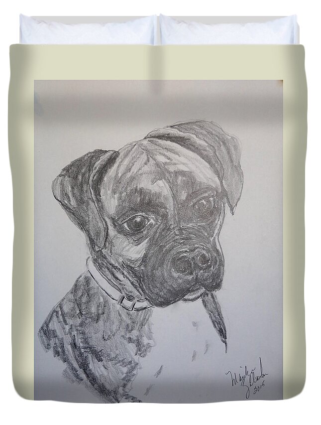Dog Duvet Cover featuring the drawing Boxer by Marilyn Zalatan